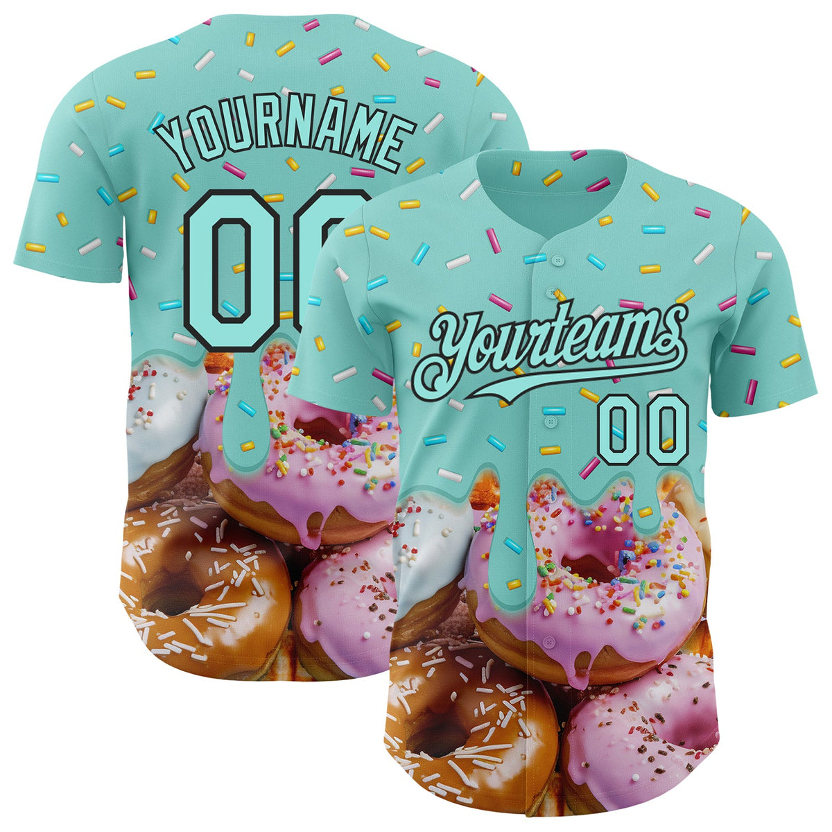 Custom Ice Blue-Black Ice Cream Donut  Foodie Dessert Authentic Baseball Jersey