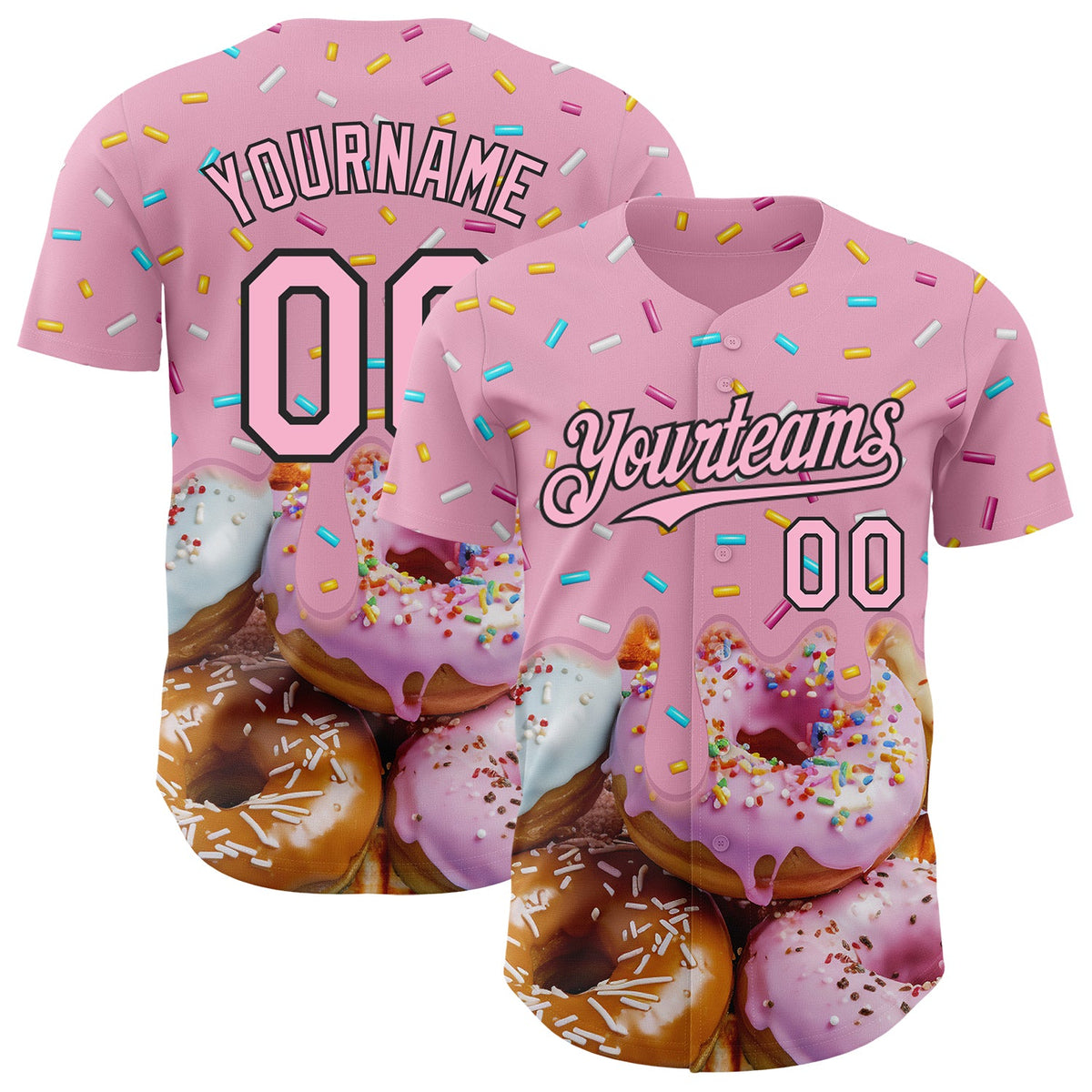 Custom Light Pink-Black Ice Cream Donut  Foodie Dessert Authentic Baseball Jersey
