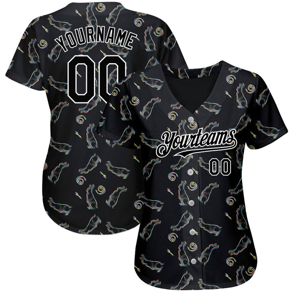 Custom Black White 3D Pattern Design Rabbit Authentic Baseball Jersey alternate