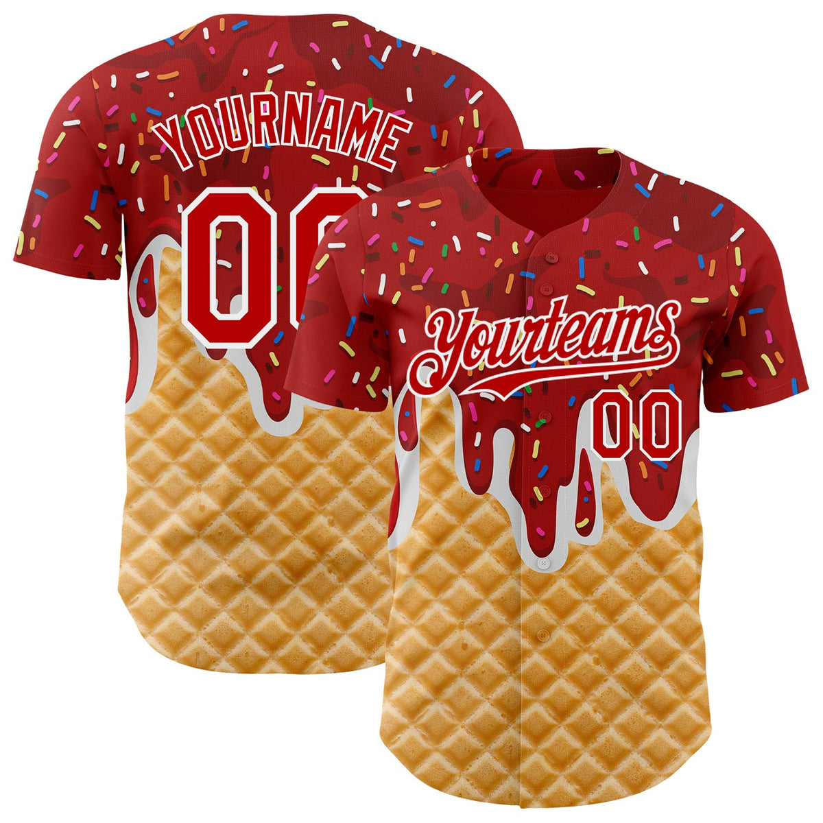 Custom Red-White Ice Cream Waffle Foodie Dessert Authentic Baseball Jersey