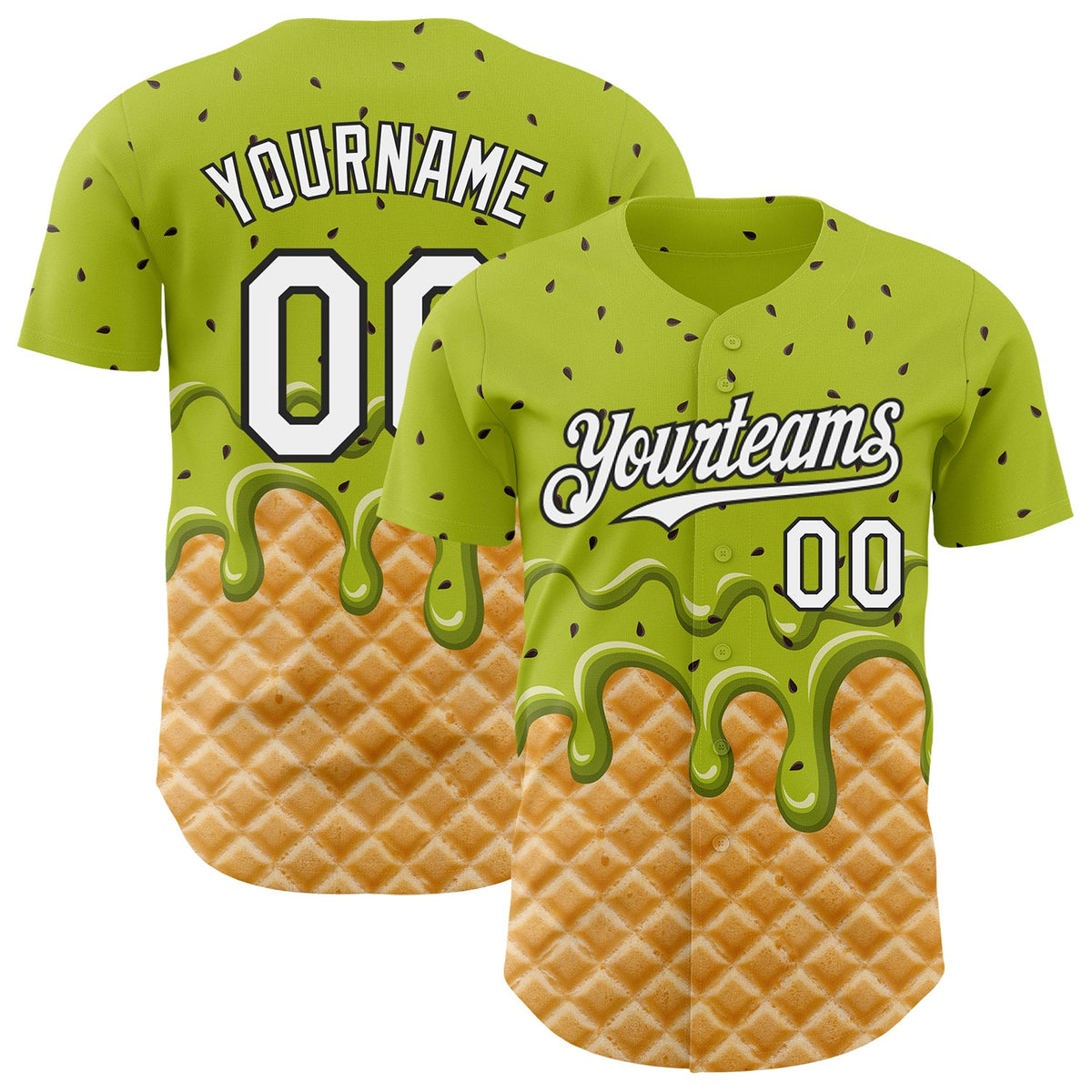 Custom Neon Green White-Black Ice Cream Waffle Foodie Dessert Authentic Baseball Jersey
