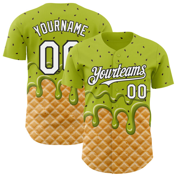 Custom Neon Green White-Black Ice Cream Waffle Foodie Dessert Authentic Baseball Jersey