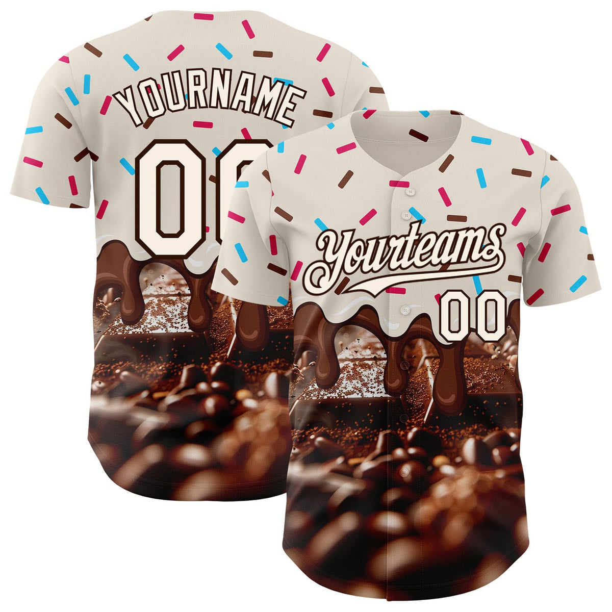Custom Cream-Brown Ice Cream Chocolate Foodie Dessert Authentic Baseball Jersey