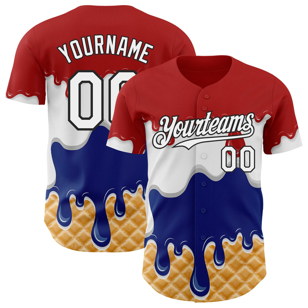 Custom Red White-Black Ice Cream Waffle Foodie Dessert Authentic Baseball Jersey