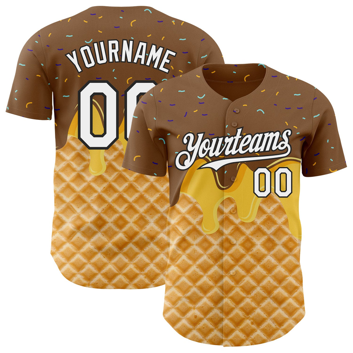 Custom Brown White-Black Ice Cream Waffle Foodie Dessert Authentic Baseball Jersey