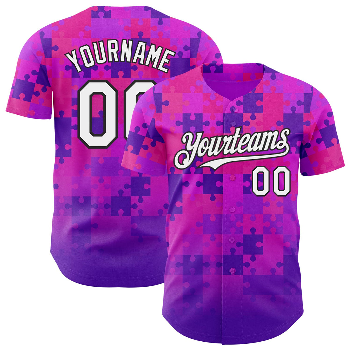 Custom Purple White-Black Puzzle 3D Pattern Design Authentic Baseball Jersey
