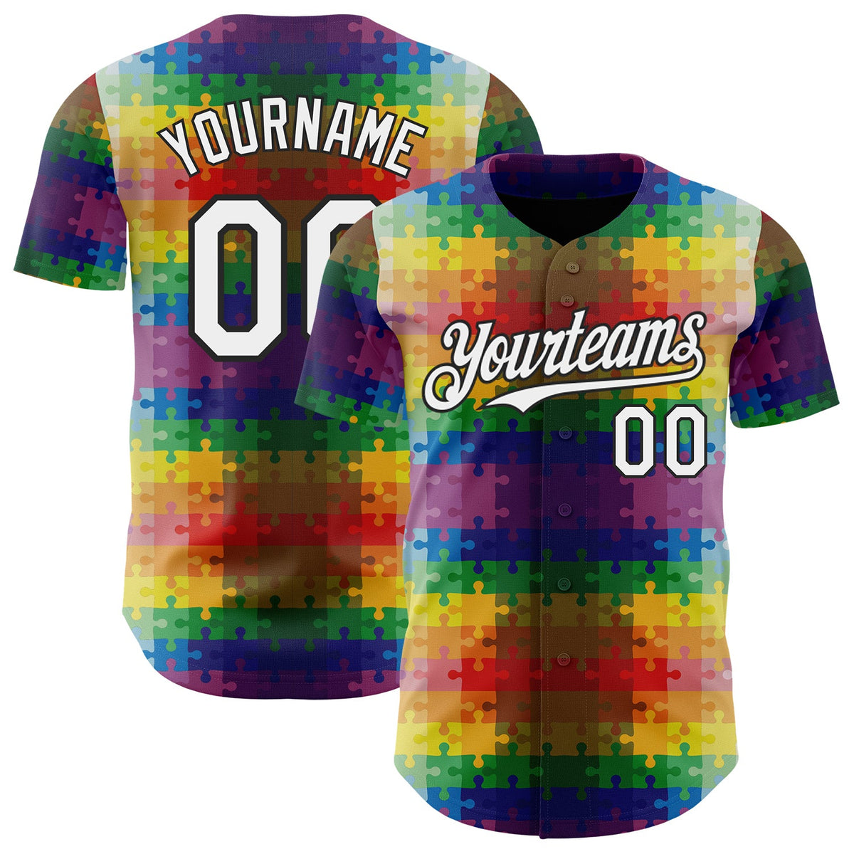 Custom Black-White Puzzle 3D Pattern Design Authentic Baseball Jersey