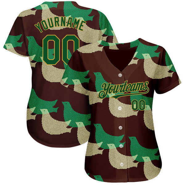 Custom Black Green-Old Gold 3D Pattern Design Bird Authentic Baseball Jersey alternate