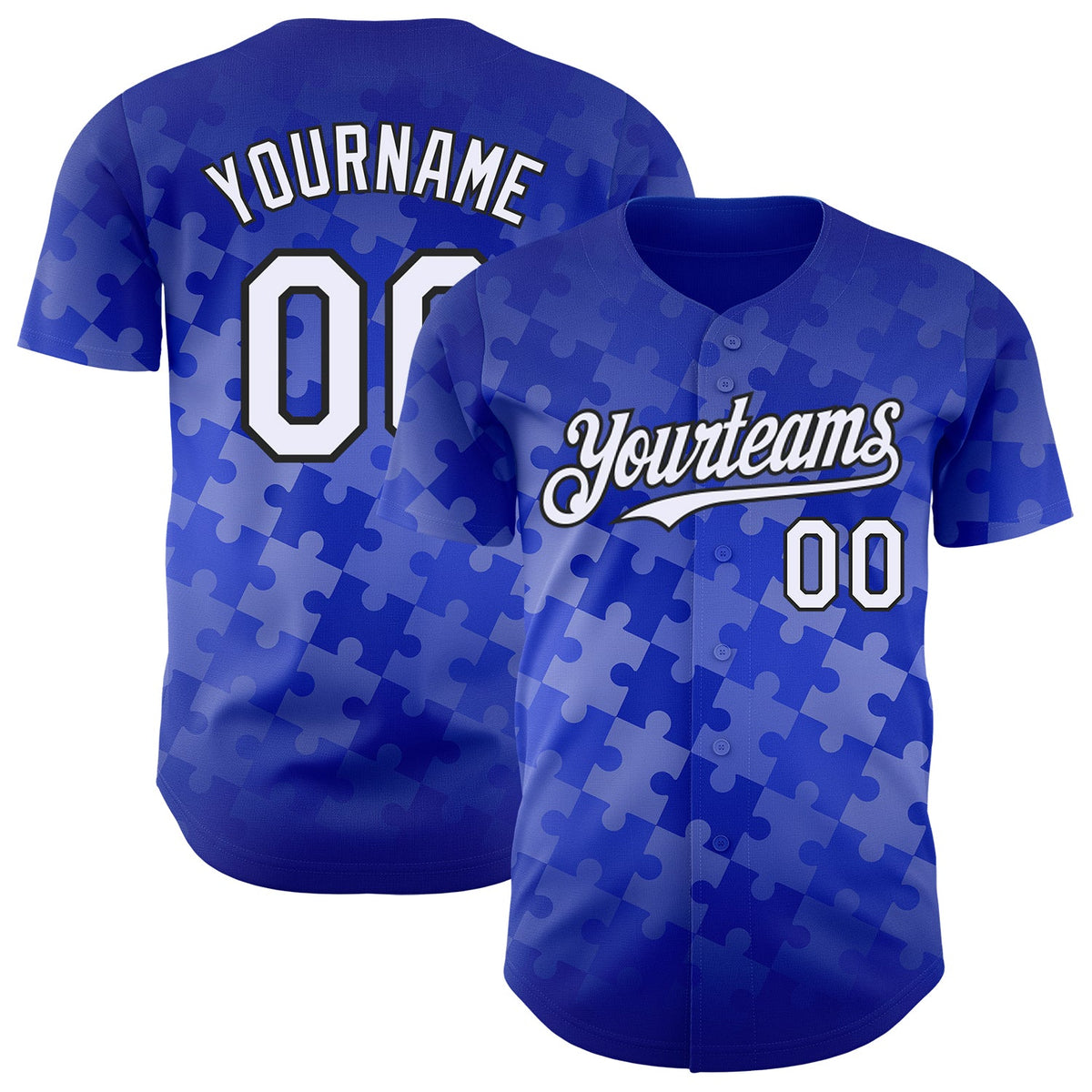 Custom Thunder Blue White-Black Puzzle 3D Pattern Design Authentic Baseball Jersey