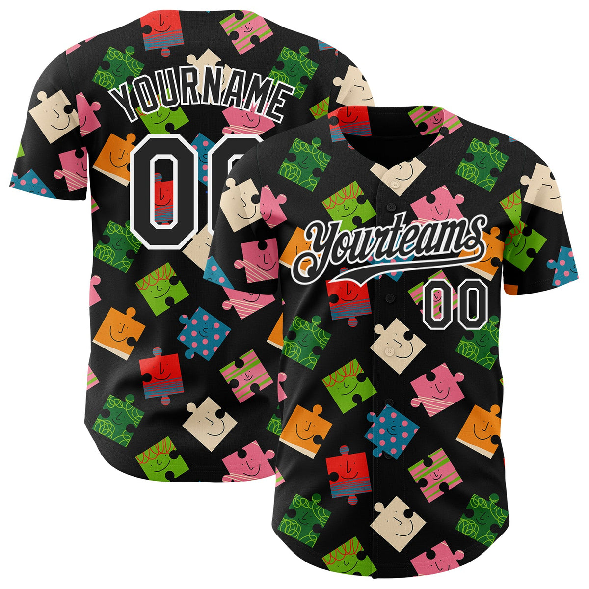Custom Black-White Puzzle 3D Pattern Design Authentic Baseball Jersey