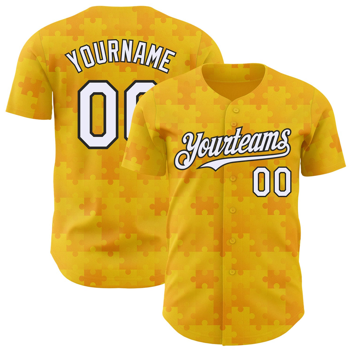 Custom Gold White-Black Puzzle 3D Pattern Design Authentic Baseball Jersey