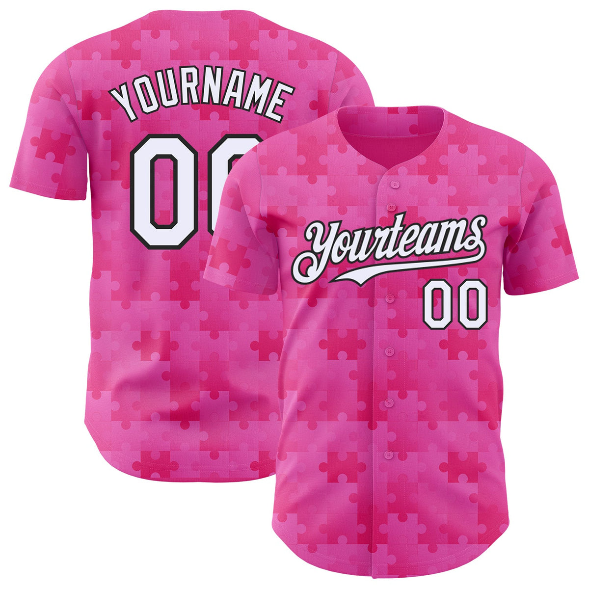 Custom Pink White-Black Puzzle 3D Pattern Design Authentic Baseball Jersey