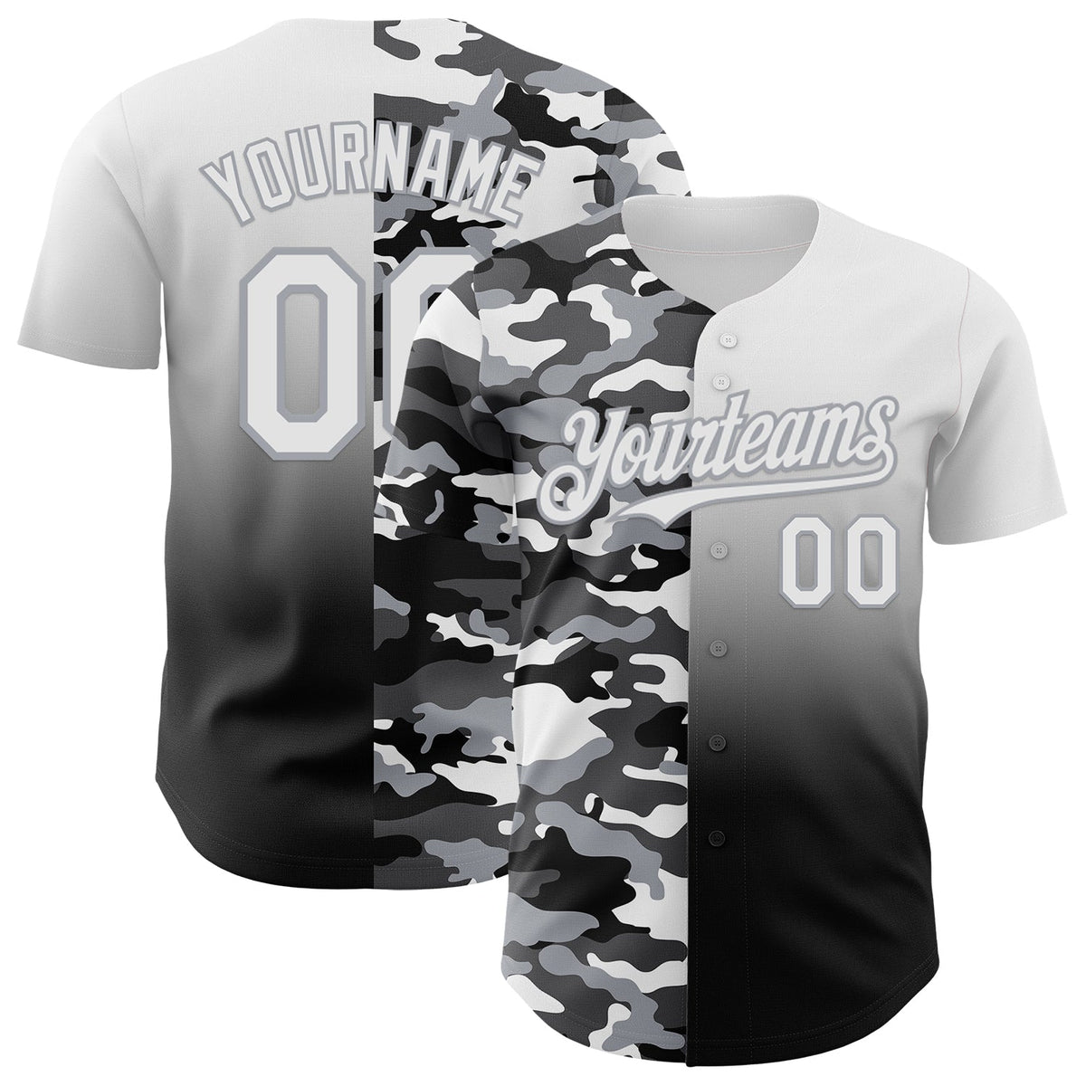 Custom White Black-Gray Half Camo Ombre Authentic Baseball Jersey