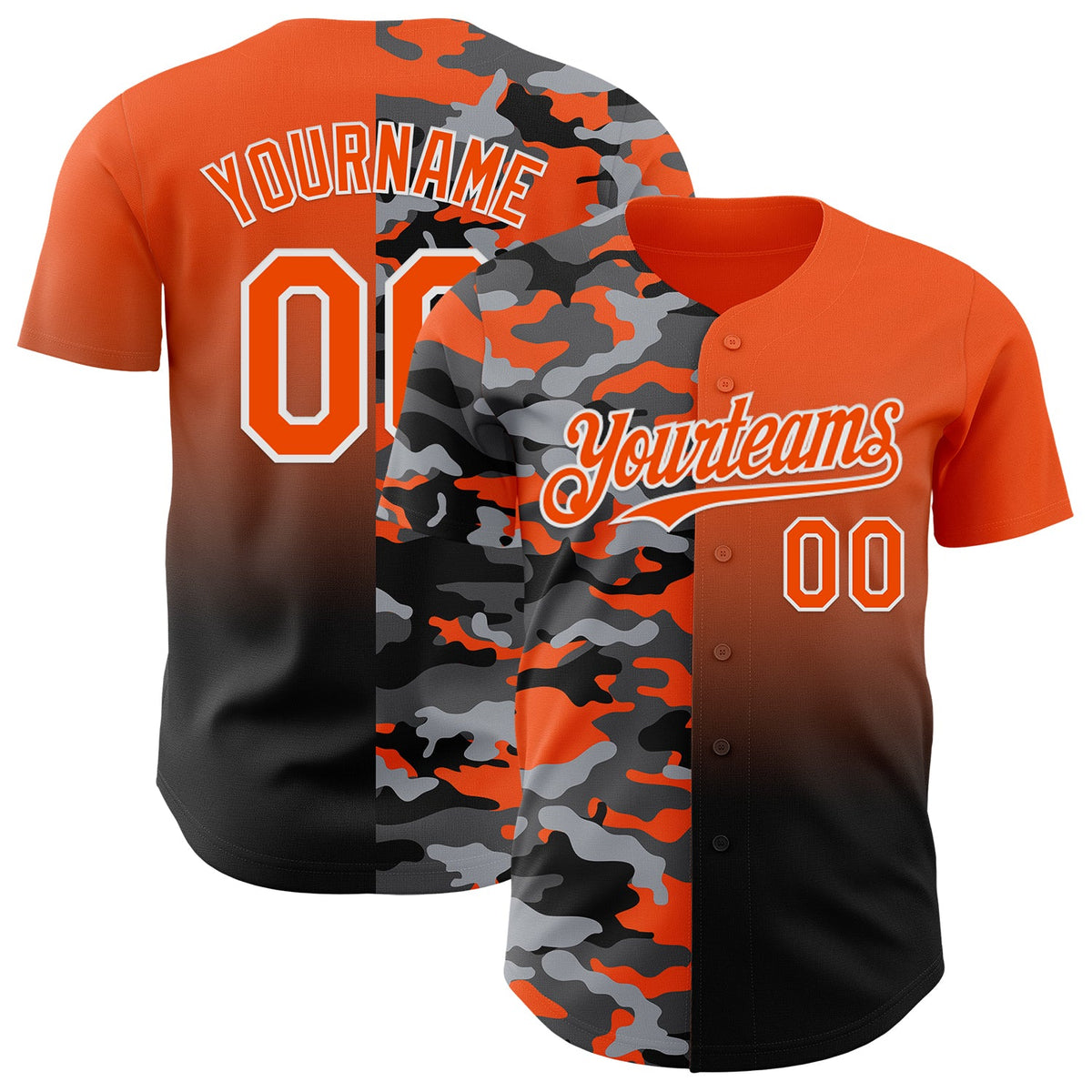 Custom Orange Black-White Half Camo Ombre Authentic Baseball Jersey