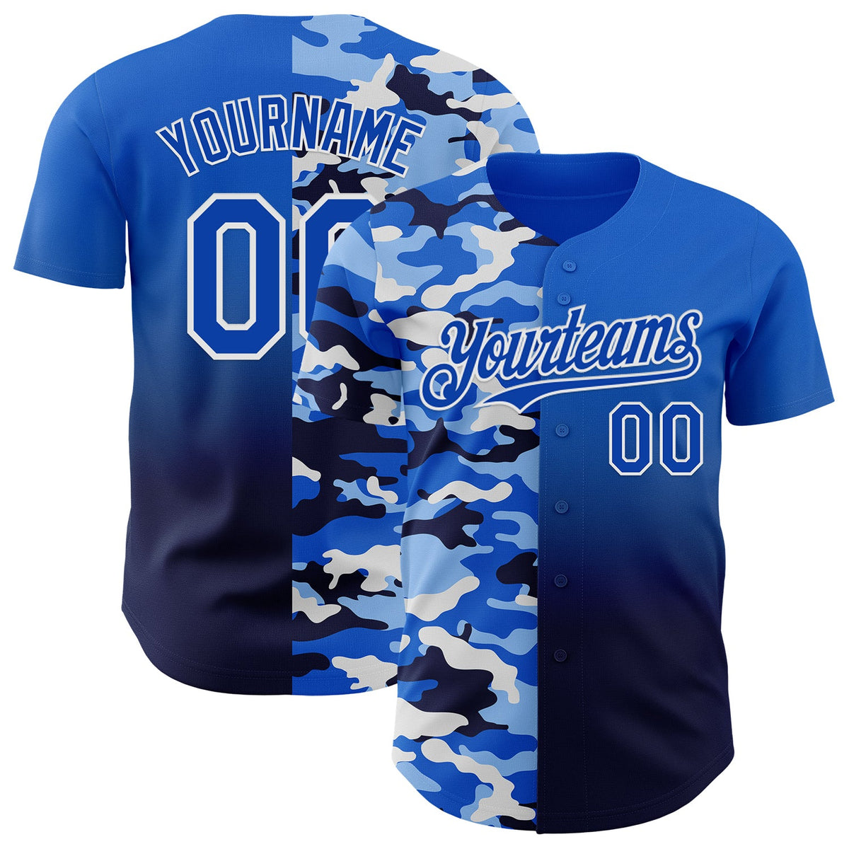 Custom Thunder Blue Navy-White Half Camo Ombre Authentic Baseball Jersey