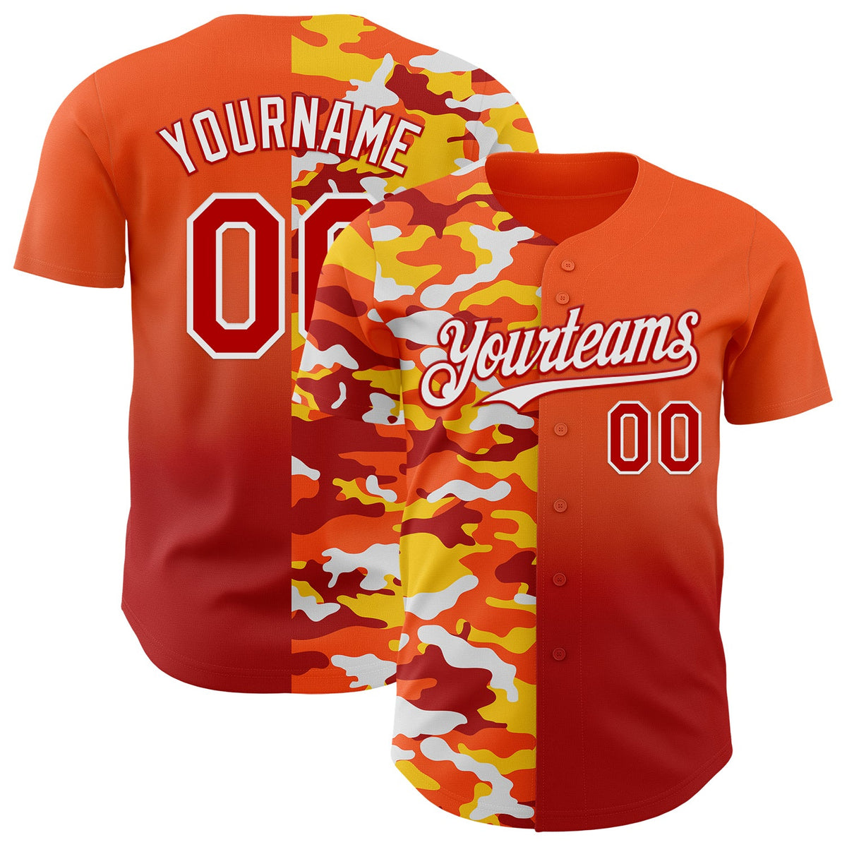 Custom Orange Red-White Half Camo Ombre Authentic Baseball Jersey