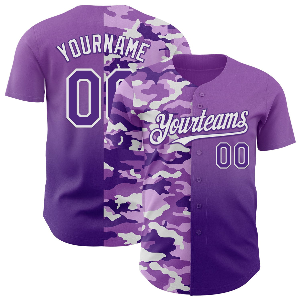Custom Medium Purple Purple-White Half Camo Ombre Authentic Baseball Jersey