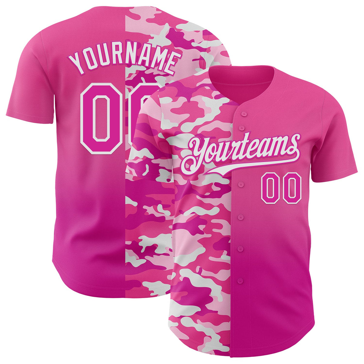 Custom Pink Deep Pink-White Half Camo Ombre Authentic Baseball Jersey