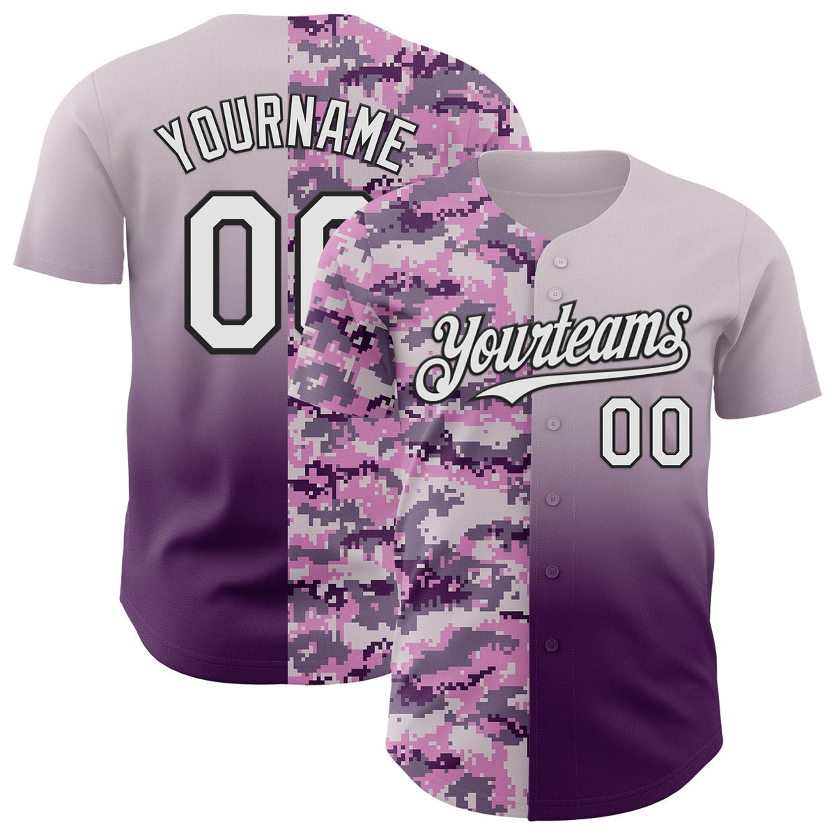 Custom Gray White Purple-Black Half Camo Ombre Authentic Baseball Jersey