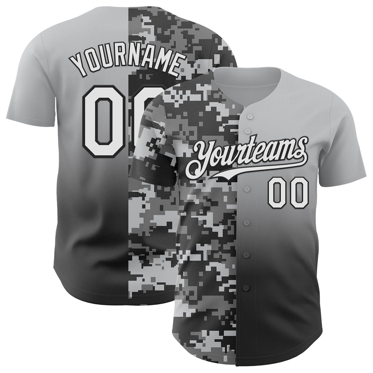 Custom Gray White-Black Half Camo Ombre Authentic Baseball Jersey