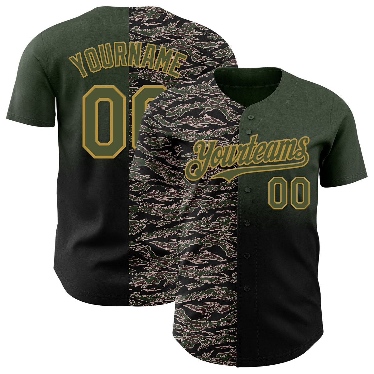 Custom Olive Black-Old Gold Half Camo Ombre Authentic Baseball Jersey