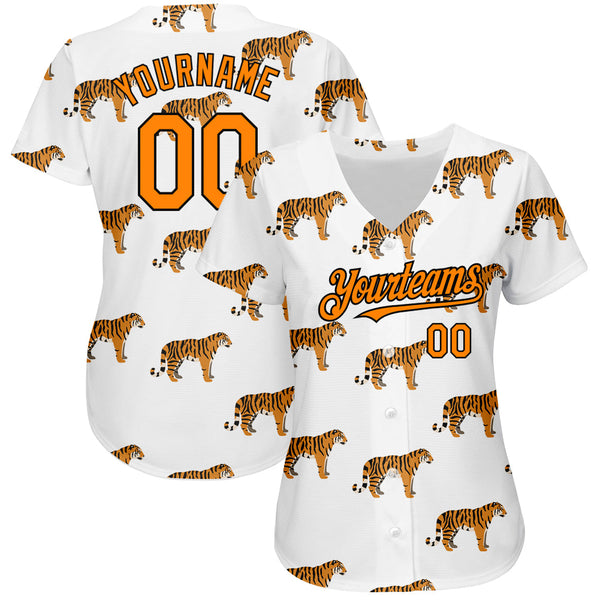 Custom White Bay Orange-Black 3D Pattern Design Tiger Authentic Baseball Jersey alternate