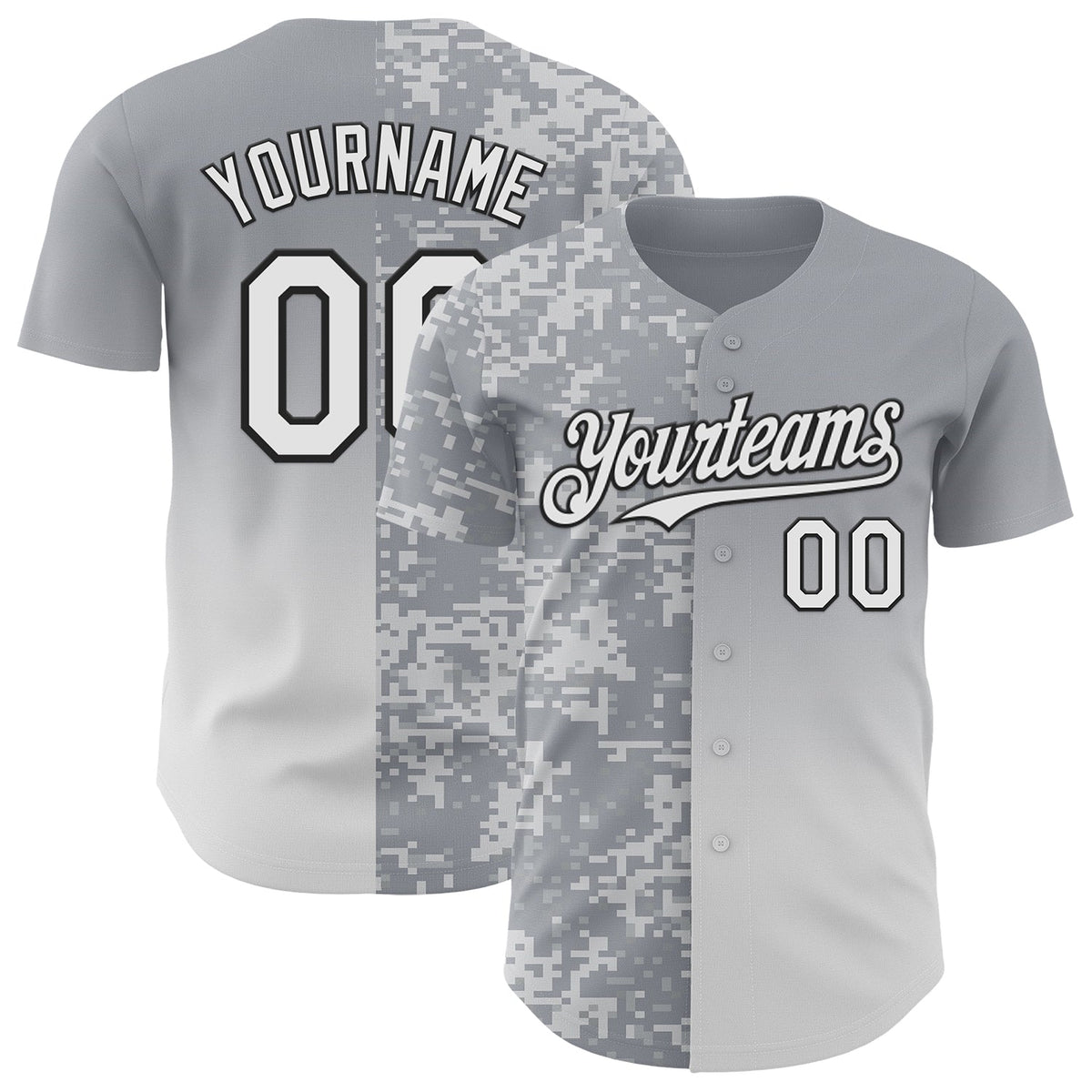 Custom Gray White-Black Half Camo Ombre Authentic Baseball Jersey