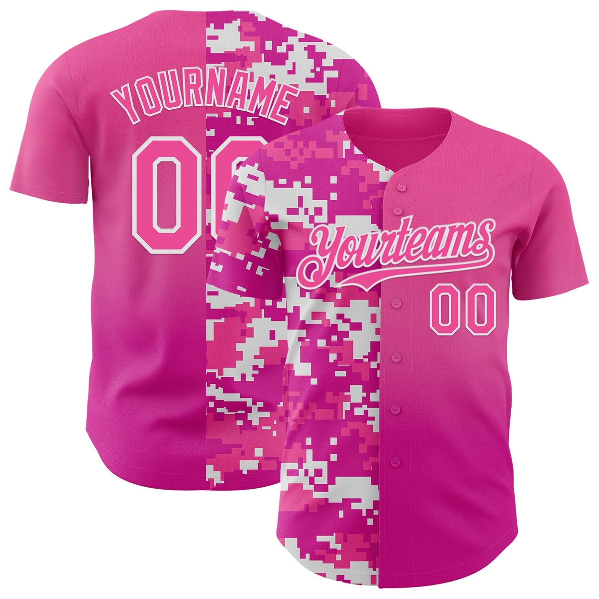 Custom Pink Deep Pink-White Half Camo Ombre Authentic Baseball Jersey