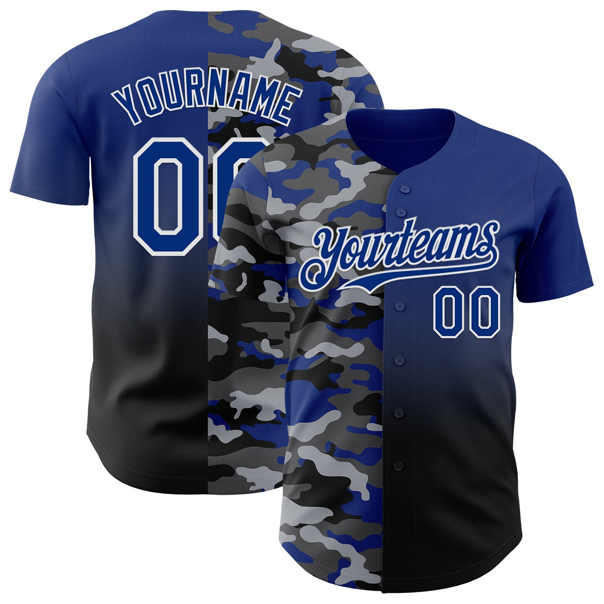 Custom Royal Black-White Half Camo Ombre Authentic Baseball Jersey