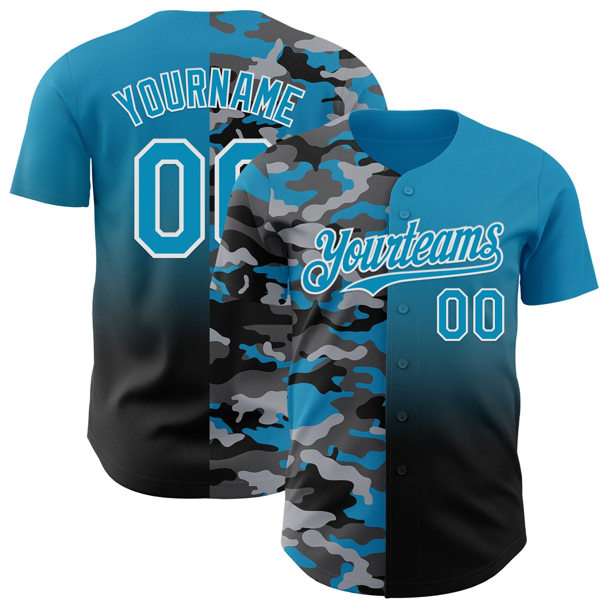 Custom Panther Blue Black-White Half Camo Ombre Authentic Baseball Jersey