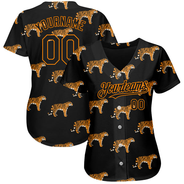 Custom Black Bay Orange 3D Pattern Design Tiger Authentic Baseball Jersey alternate