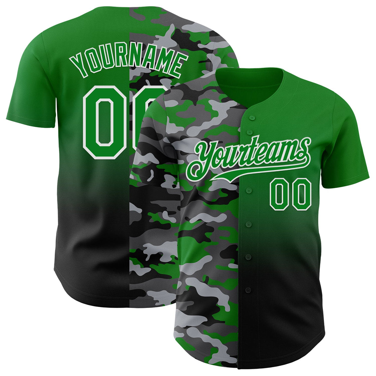 Custom Grass Green Black-White Half Camo Ombre Authentic Baseball Jersey