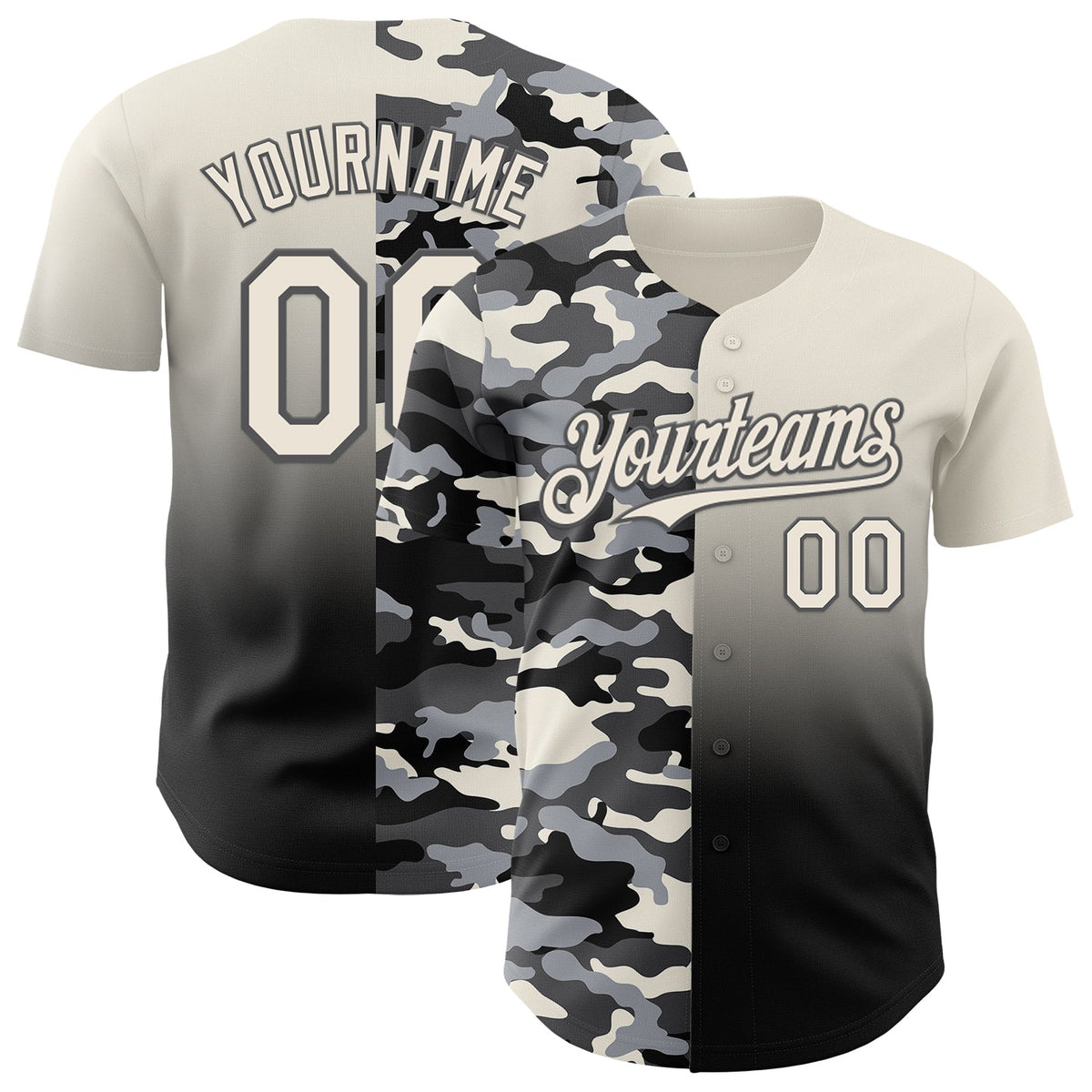 Custom Cream Black-Steel Gray Half Camo Ombre Authentic Baseball Jersey
