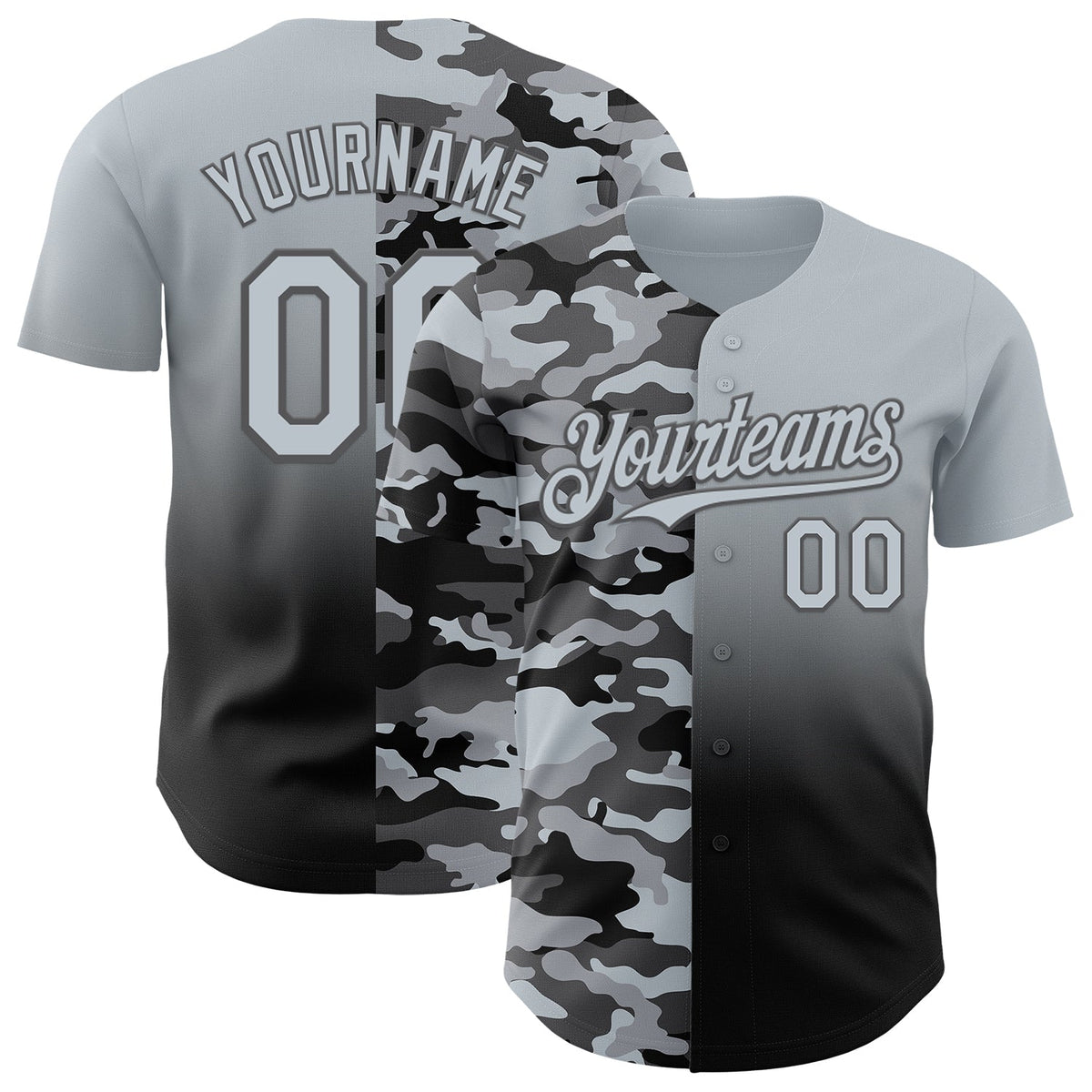 Custom Silver Black-Steel Gray Half Camo Ombre Authentic Baseball Jersey