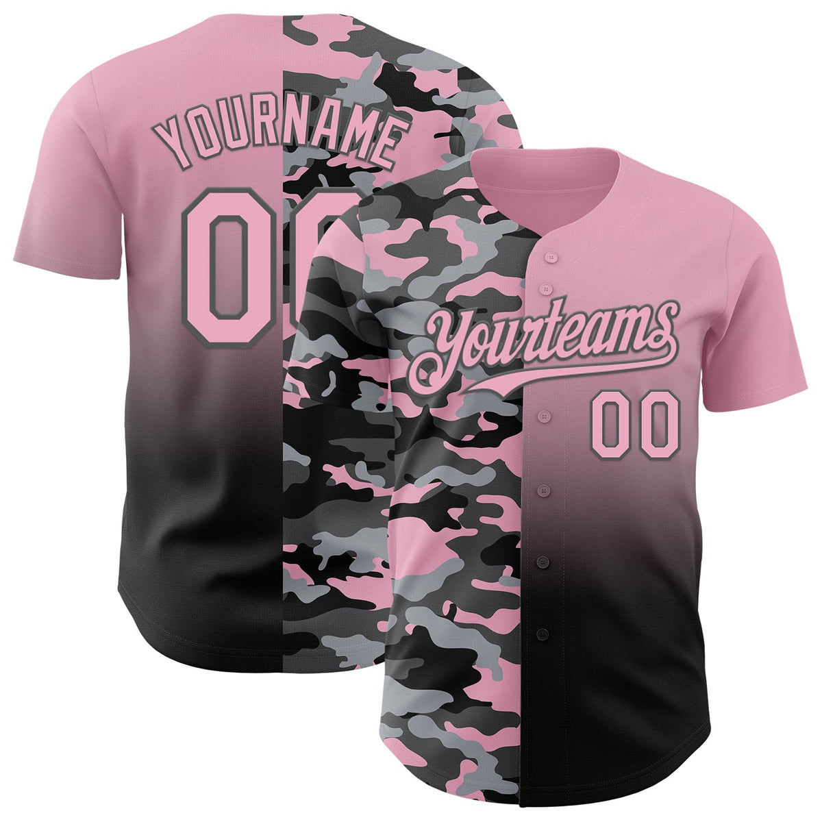 Custom Light Pink Black-Steel Gray Half Camo Ombre Authentic Baseball Jersey