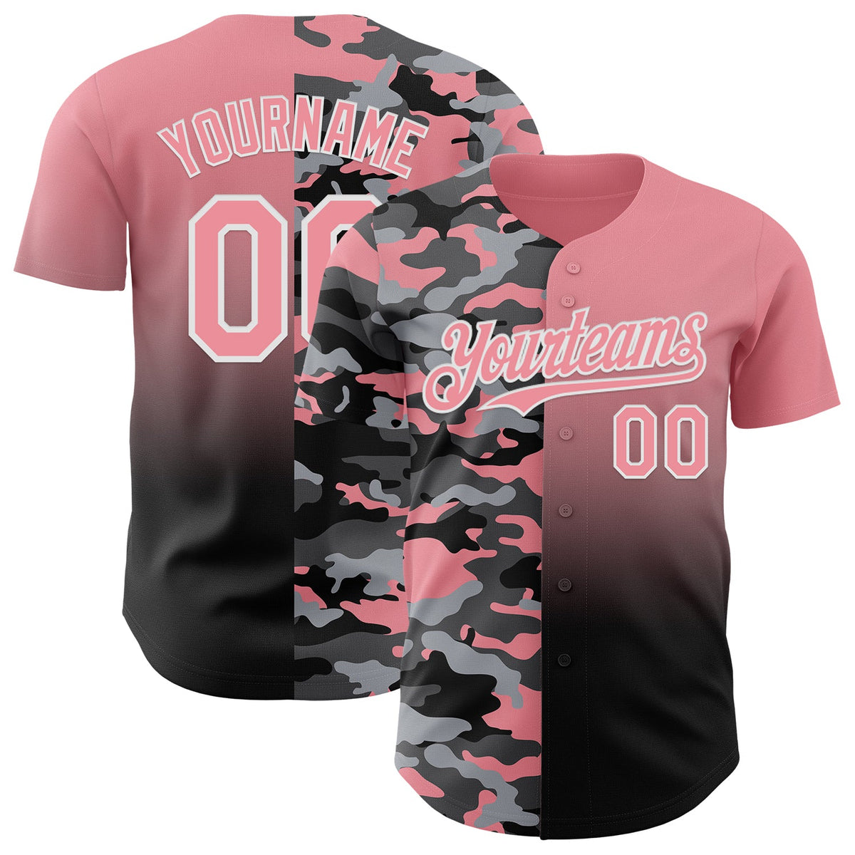 Custom Medium Pink Black-White Half Camo Ombre Authentic Baseball Jersey