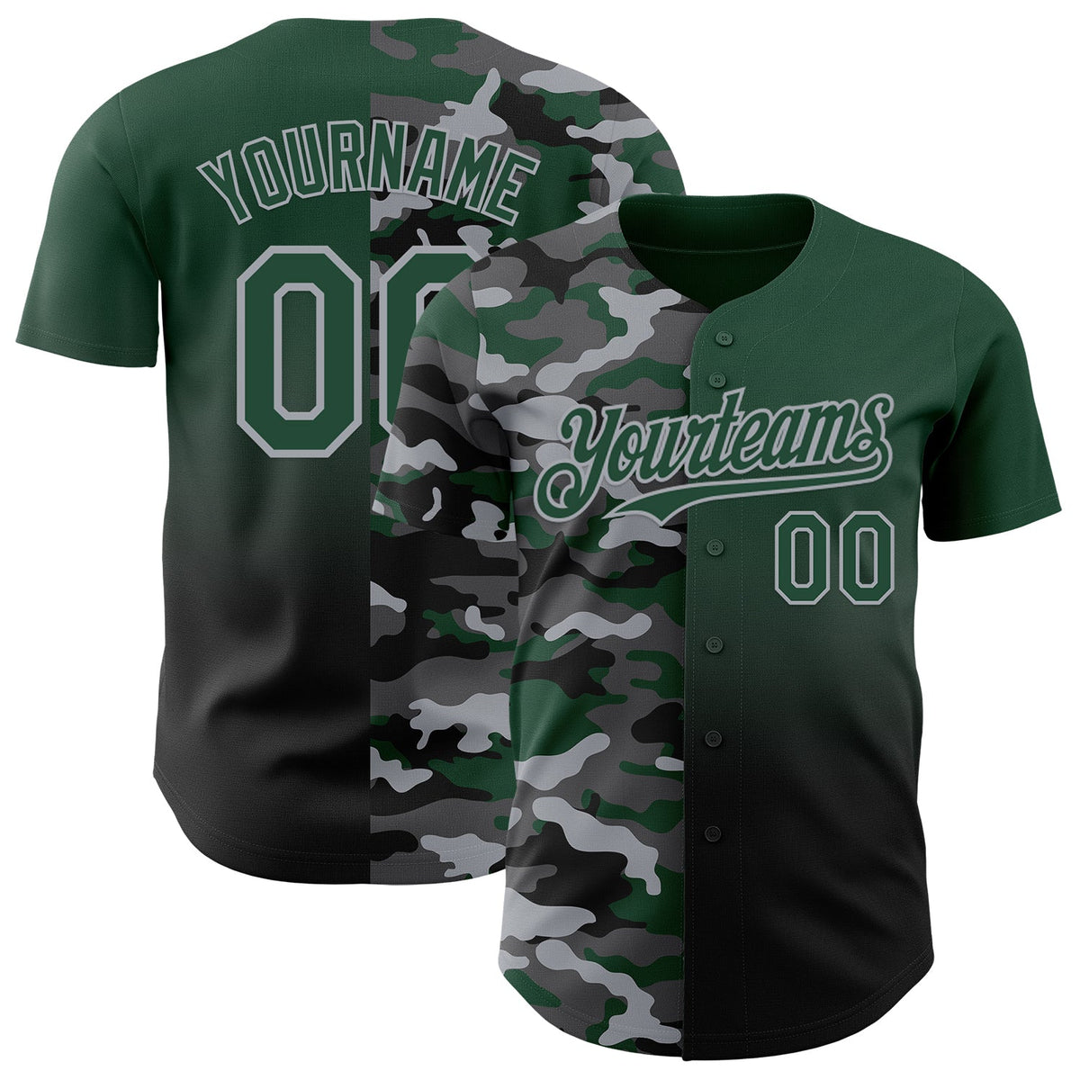 Custom Green Black-Gray Half Camo Ombre Authentic Baseball Jersey