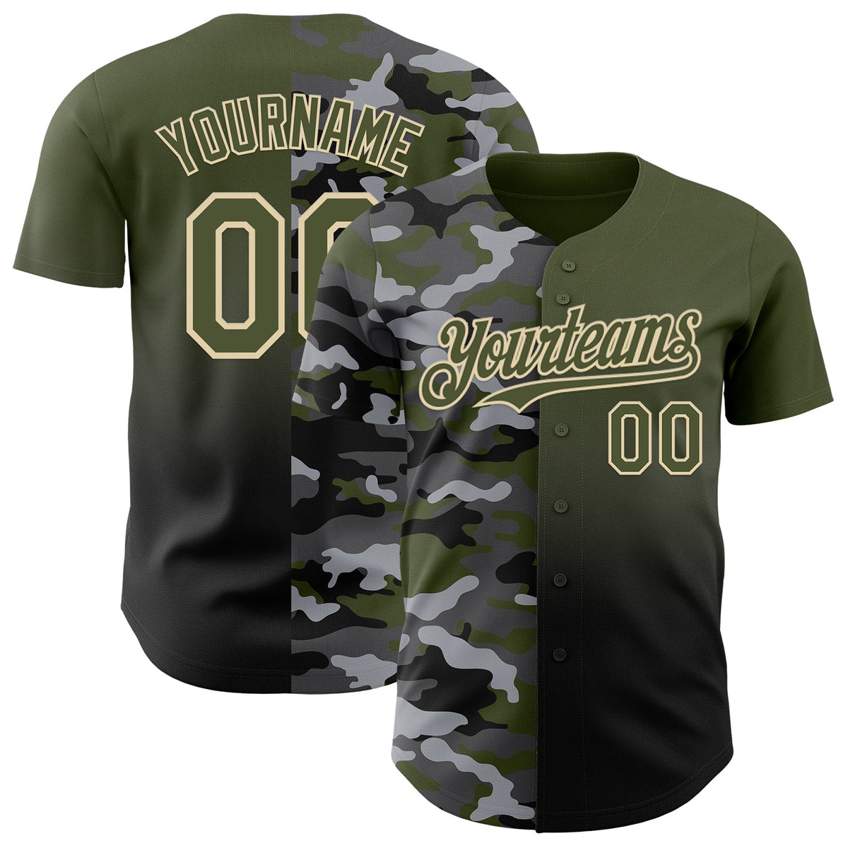 Custom Olive Black-City Cream Half Camo Ombre Authentic Baseball Jersey