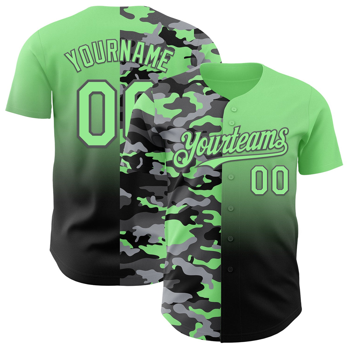 Custom Pea Green Black-Steel Gray Half Camo Ombre Authentic Baseball Jersey
