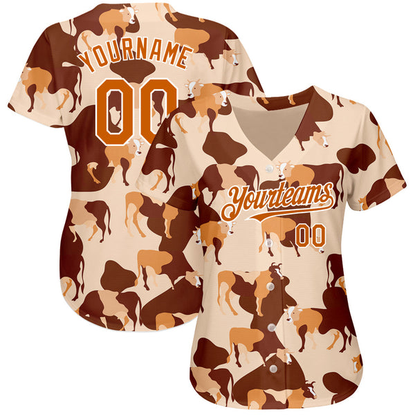 Custom Cream Texas Orange-White 3D Pattern Design Ox Authentic Baseball Jersey alternate
