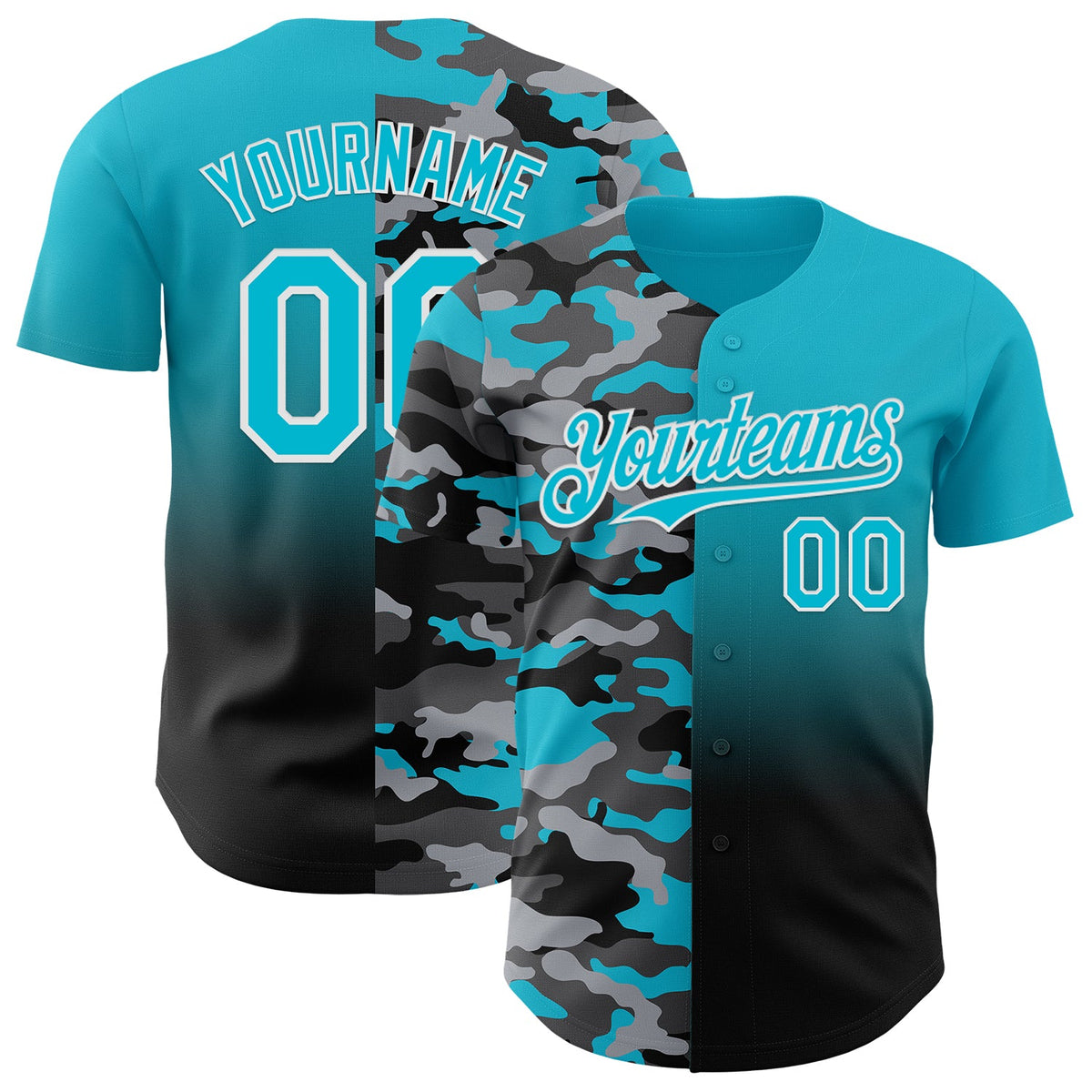 Custom Lakes Blue Black-White Half Camo Ombre Authentic Baseball Jersey
