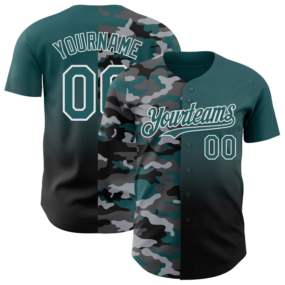 Custom Midnight Green Black-White Half Camo Ombre Authentic Baseball Jersey