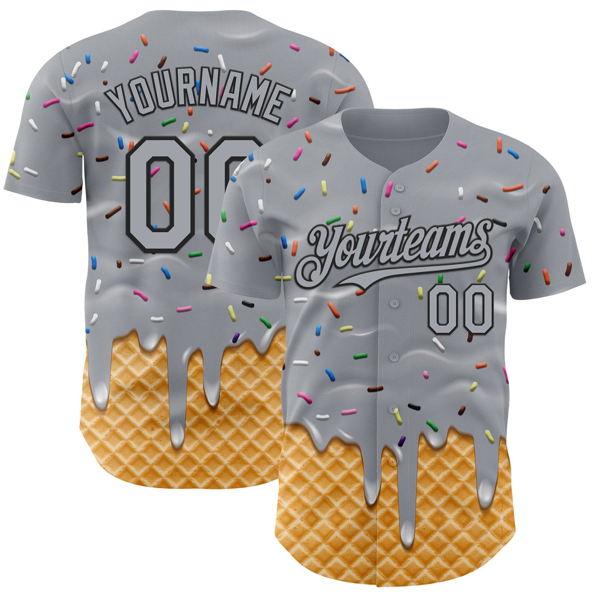 Custom Gray-Black Ice Cream Waffle Foodie Dessert Authentic Baseball Jersey