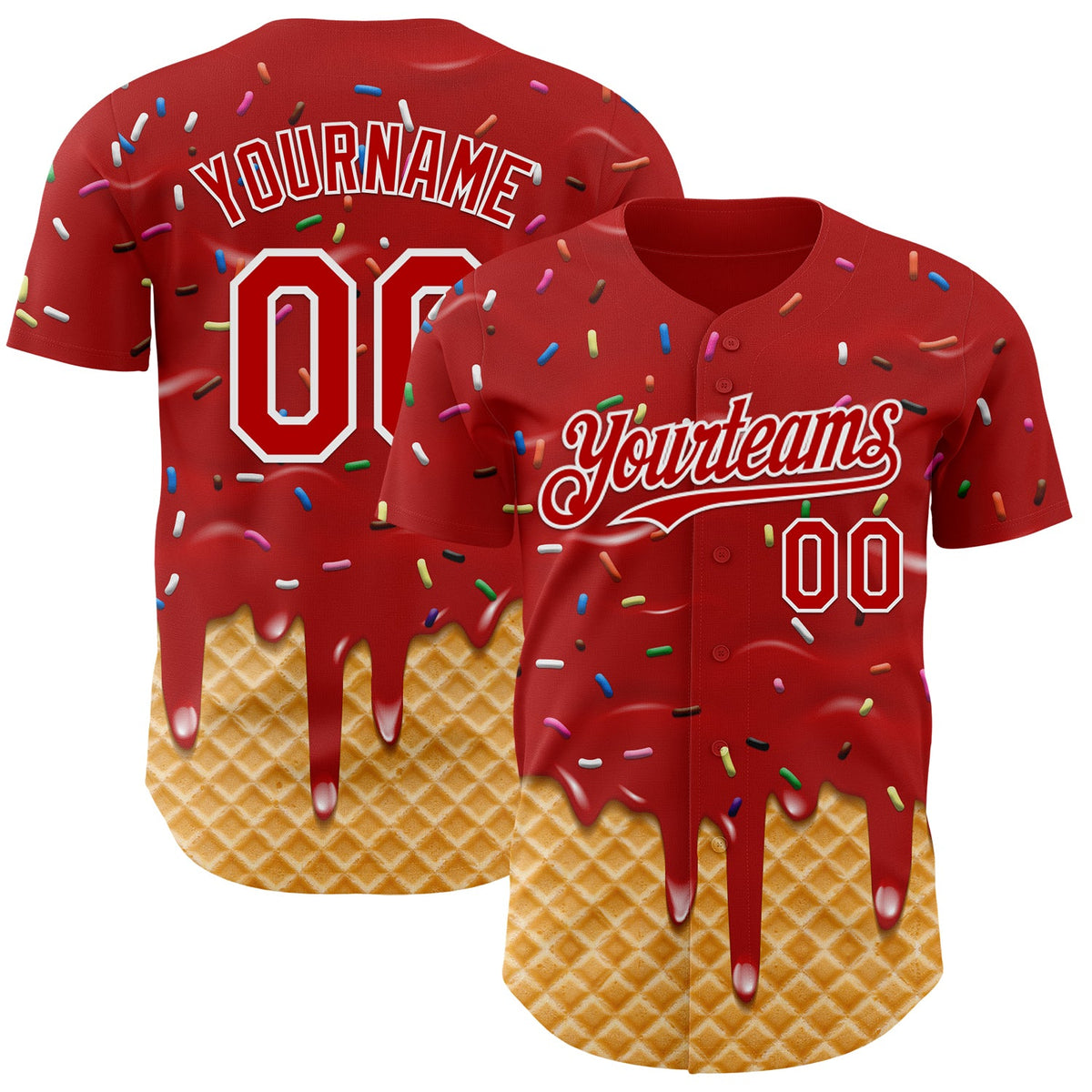 Custom Red-White Ice Cream Waffle Foodie Dessert Authentic Baseball Jersey