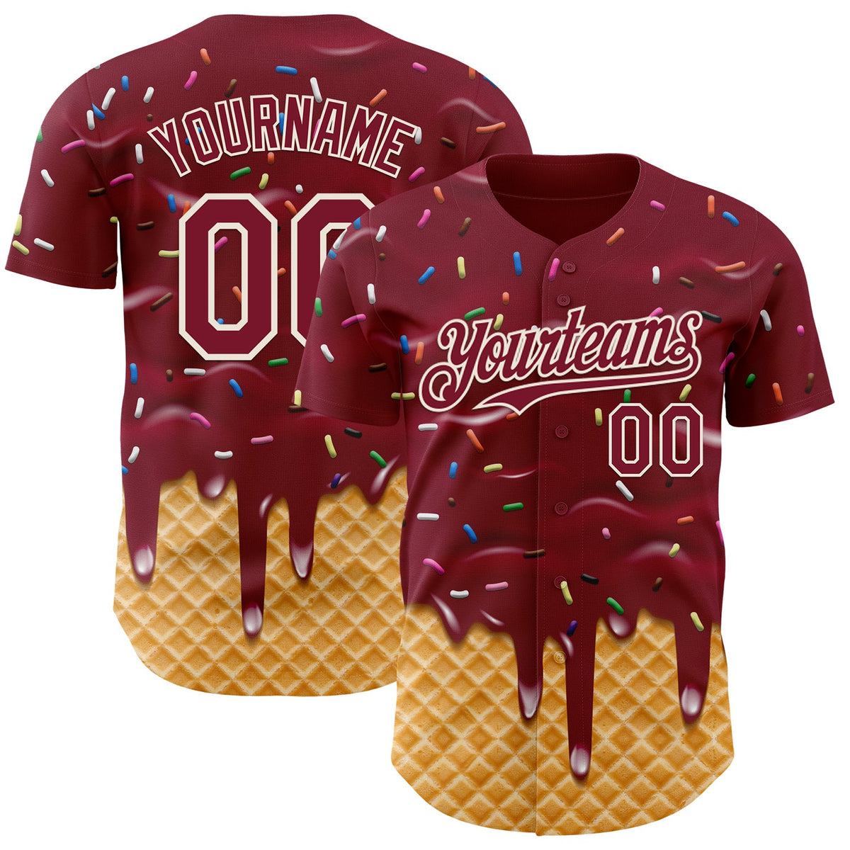 Custom Crimson-Cream Ice Cream Waffle Foodie Dessert Authentic Baseball Jersey
