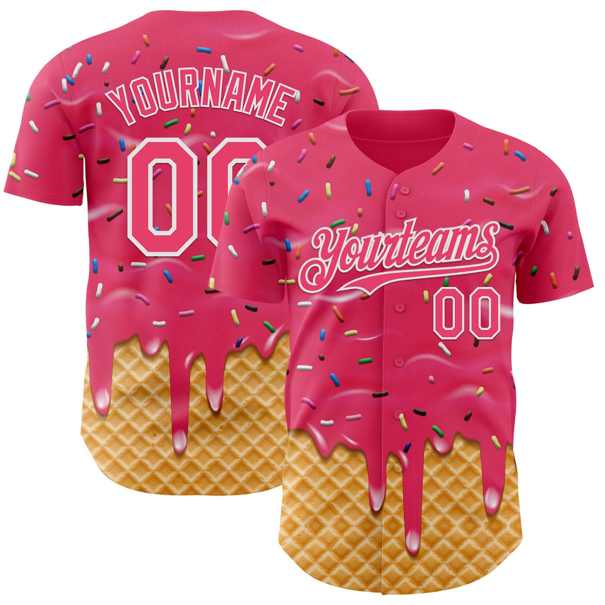 Custom Neon Pink-White Ice Cream Waffle Foodie Dessert Authentic Baseball Jersey
