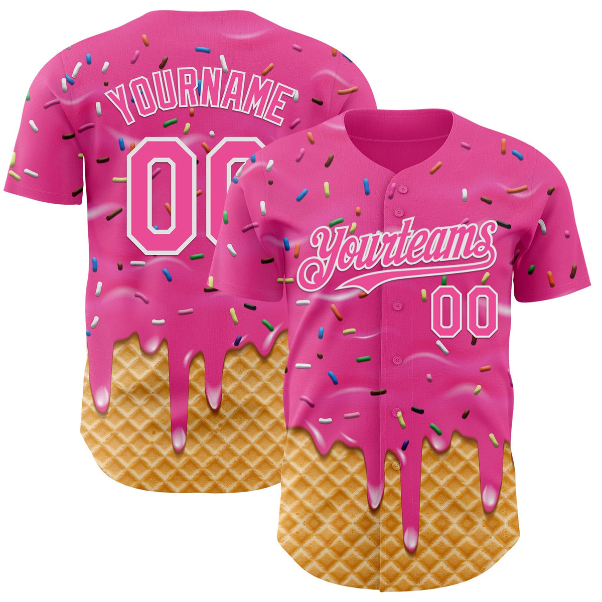 Custom Pink-White Ice Cream Waffle Foodie Dessert Authentic Baseball Jersey