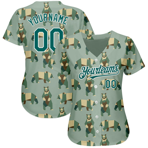 Custom Green Grass Green-White 3D Pattern Design Bear Authentic Baseball Jersey alternate