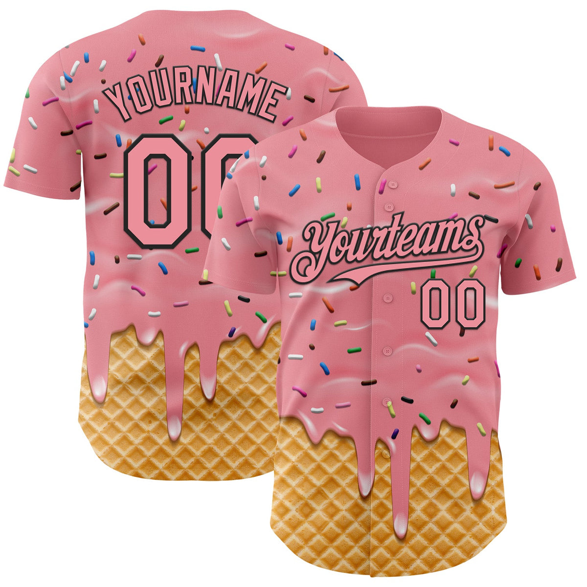 Custom Medium Pink-Black Ice Cream Waffle Foodie Dessert Authentic Baseball Jersey