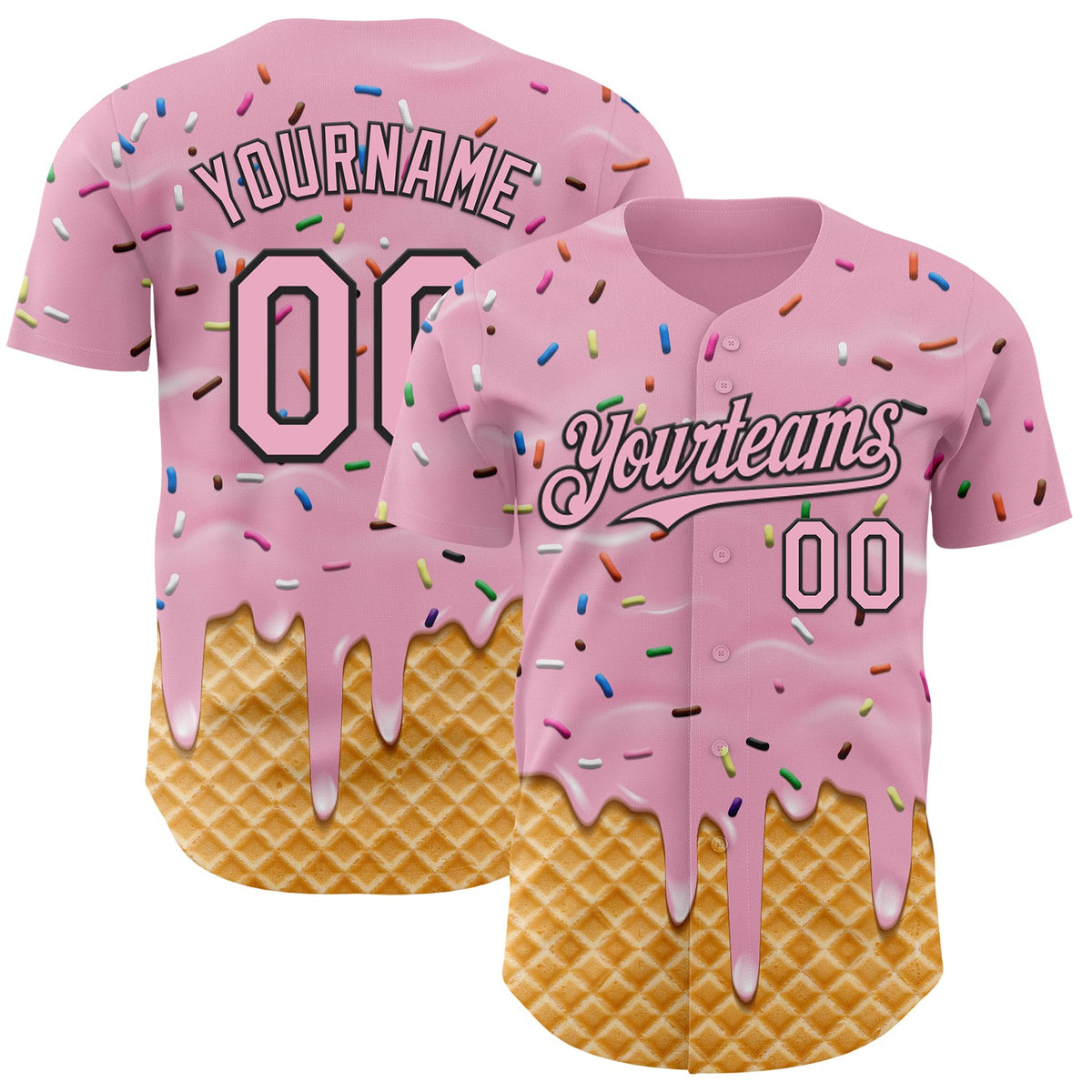 Custom Light Pink-Black Ice Cream Waffle Foodie Dessert Authentic Baseball Jersey